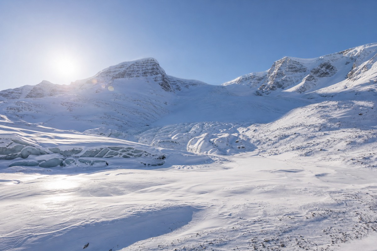 The Columbia Icefield under winter snow