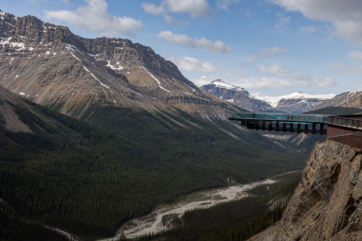 The glass-floored Glacier Skywalk above the Sunwapta Valley